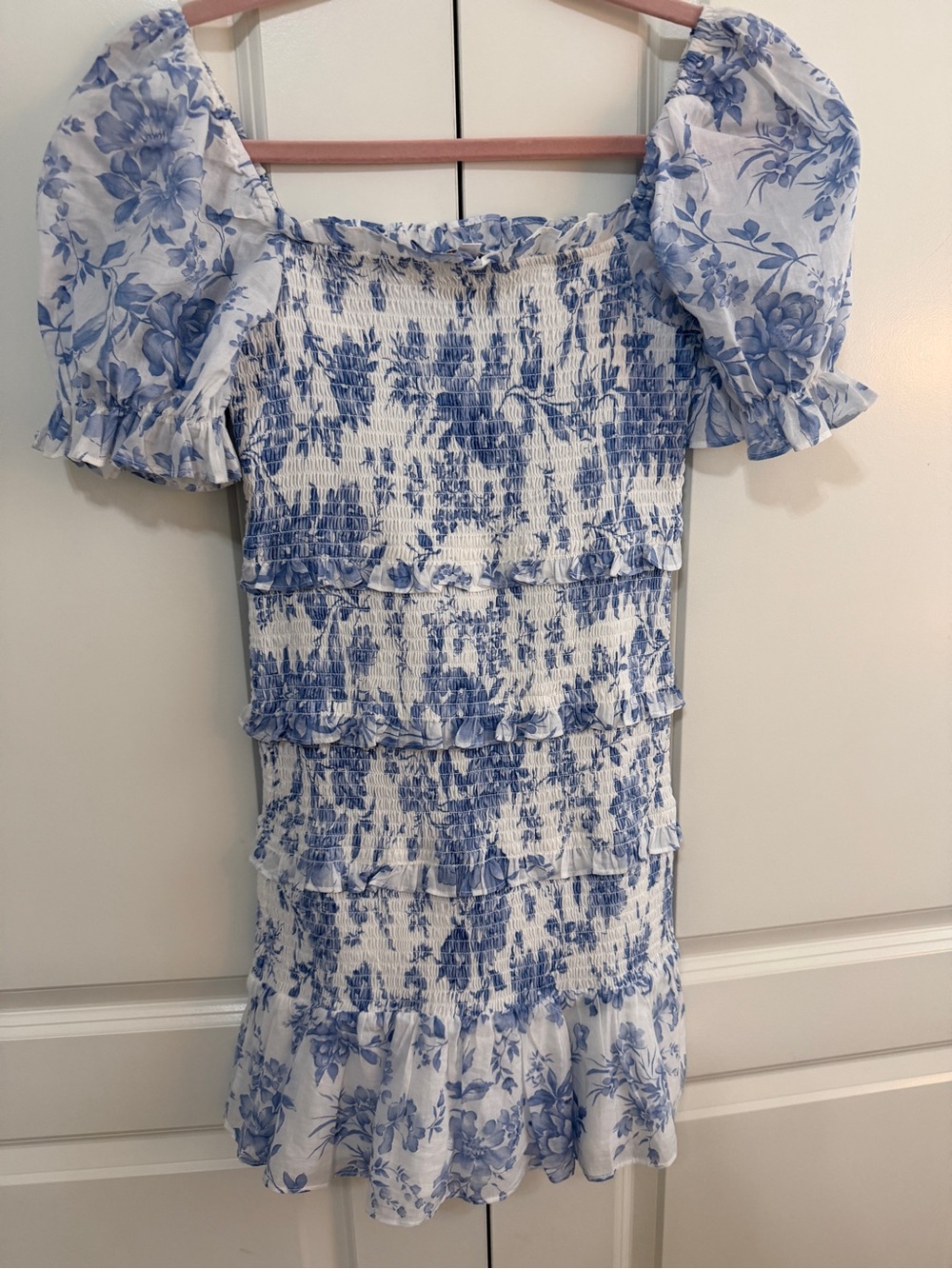 Smocked Blue Floral Puff-Sleeve Mini Dress for Girls. Cross Posted